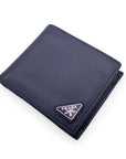 PRD Blue Saffiano Leather Bifold Wallet Coin Purse