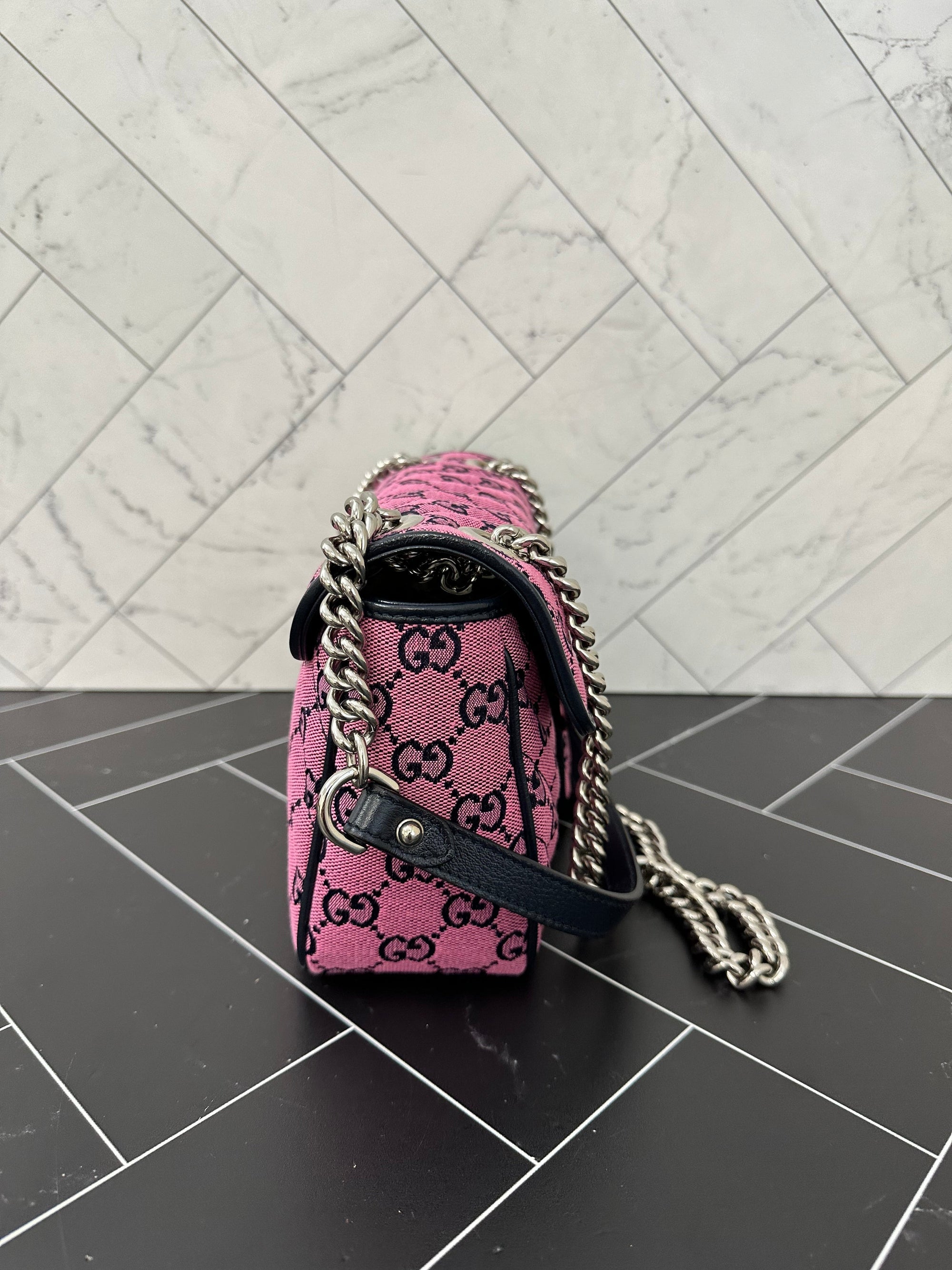 BRAND NEW GCCI Pink Canvas Small Marmont Crossbody Bag