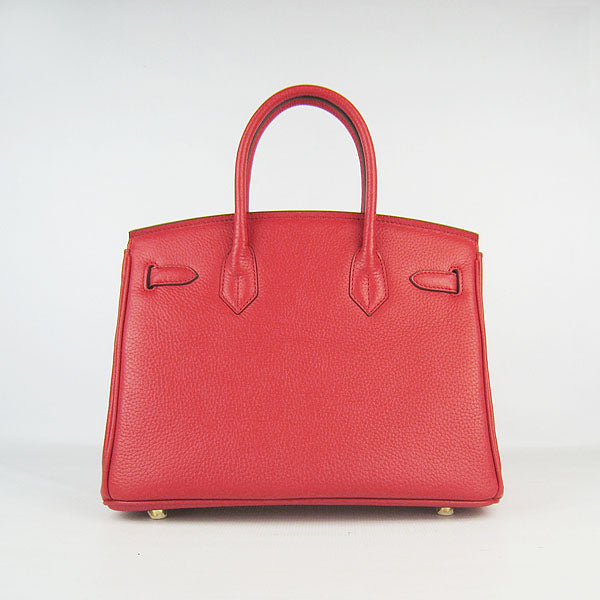 HMS Birkin 30cm Togo Leather Handbags Red Golden