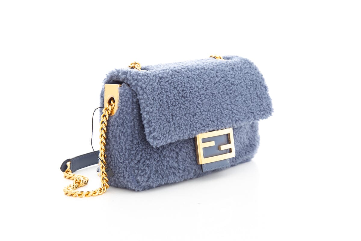 FNDI Blue Shearling Midi Cross-Body