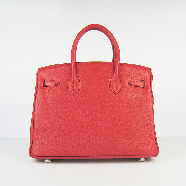 HMS Birkin 30cm Togo Leather Handbags Red Silver