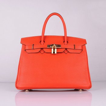HMS Birkin 30cm Togo Leather Handbags Bright Orange Golden