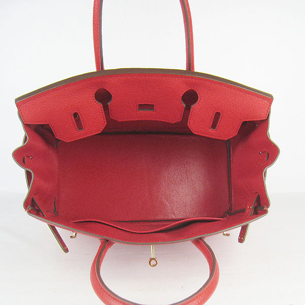 HMS Birkin 30cm Togo Leather Handbags Red Golden