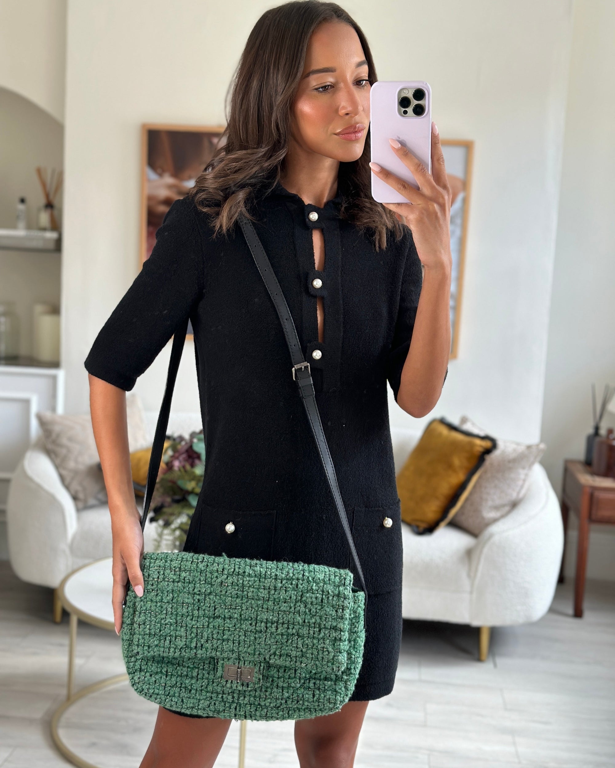*FIRE PRICE* CH Green Tweed 2.55 Large Crossbody Bag with Ruthenium Hardware