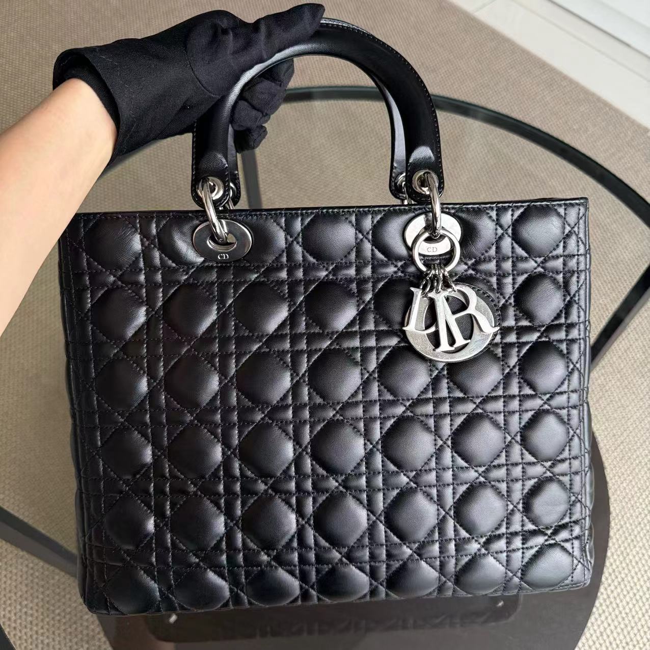 *Recolored* D1OR Lady Large - Cannage Lambskin Black Silver Hardware