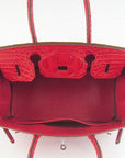 HMS Birkin 30cm Crocodile Head Vein Handbags Red Silver
