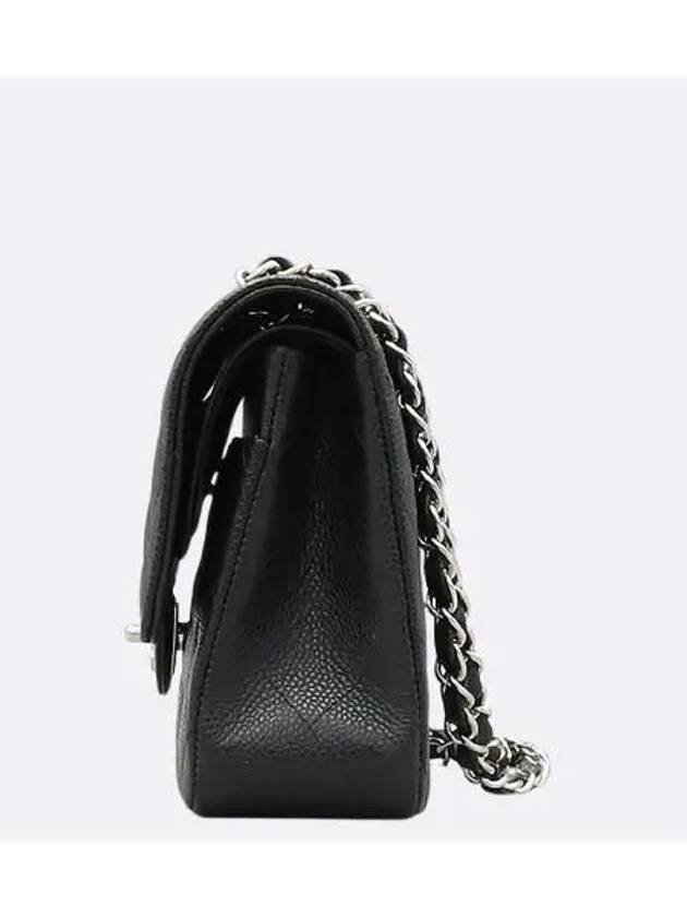 A01112 Black Caviar Skin Classic Medium Silver Chain Flap Shoulder Bag CH