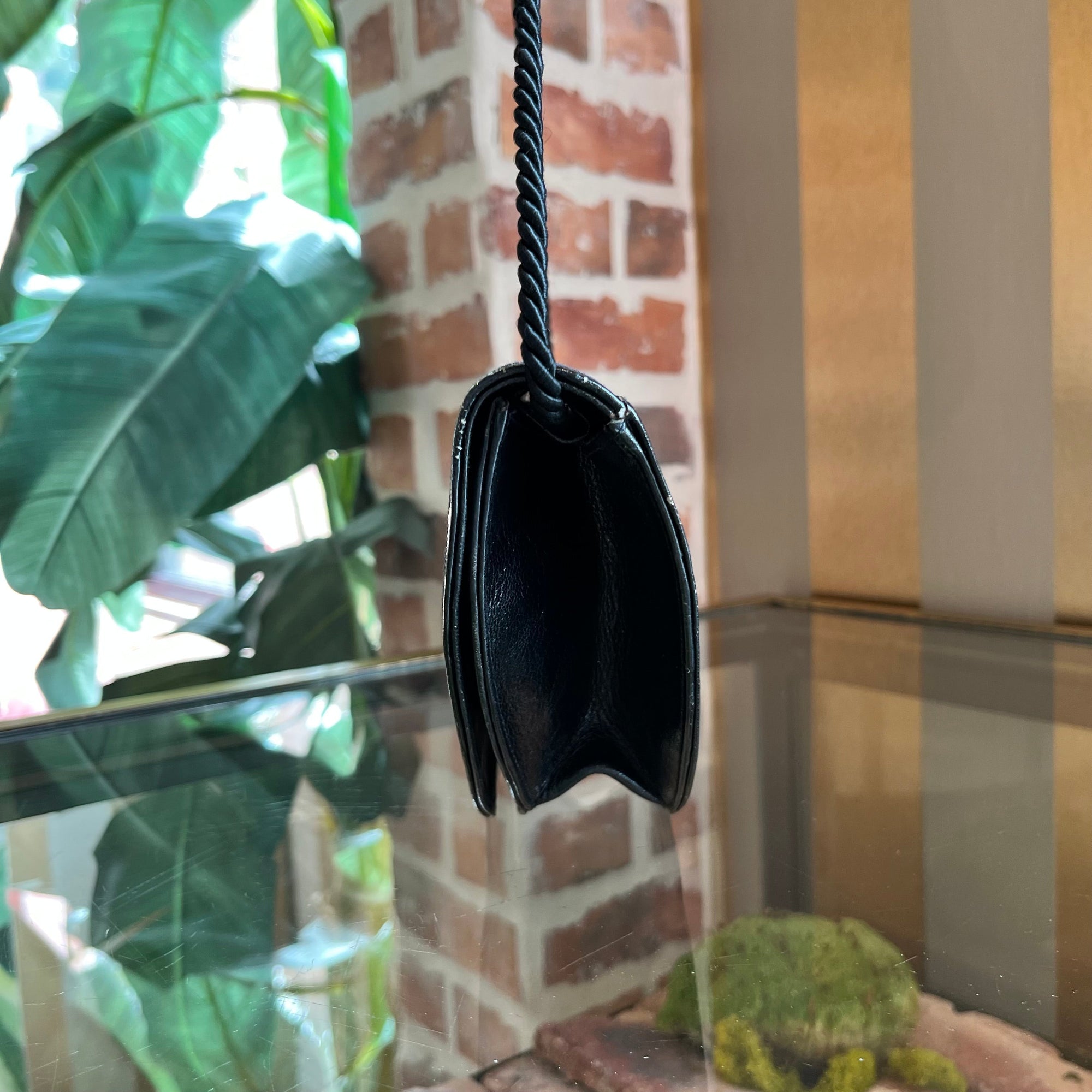FNDI Black Patent Leather Logo Flap Crossbody Bag