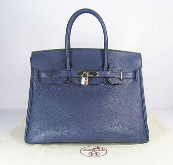 HMS Birkin 35cm Togo Leather Handbags Dark Blue Silver