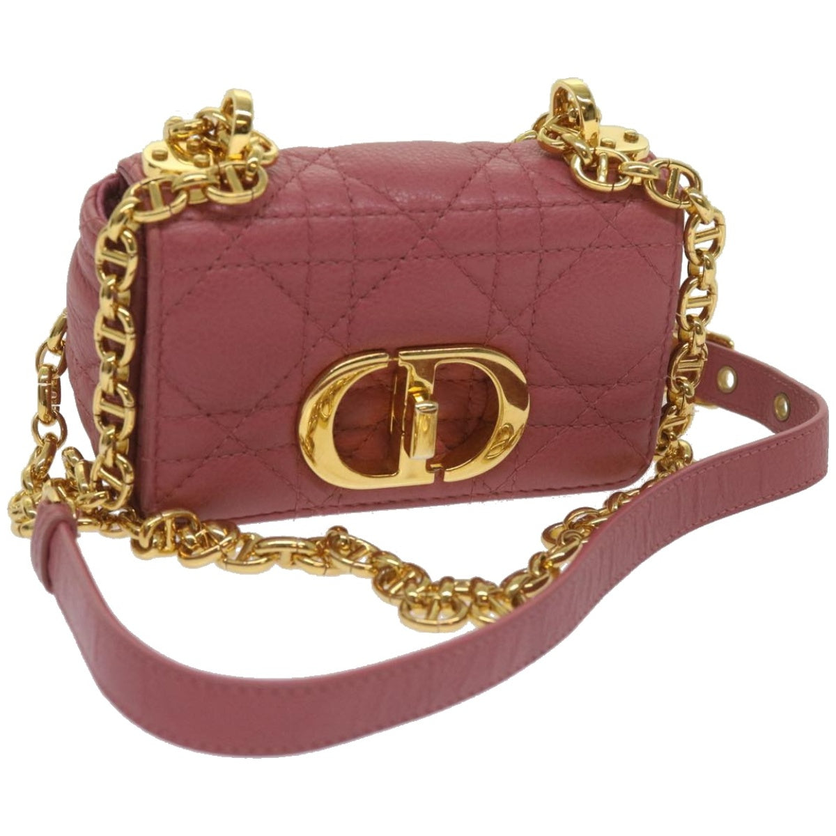CHRISTIAN D1OR Caro Shoulder Bag Leather Pink Auth 66700A