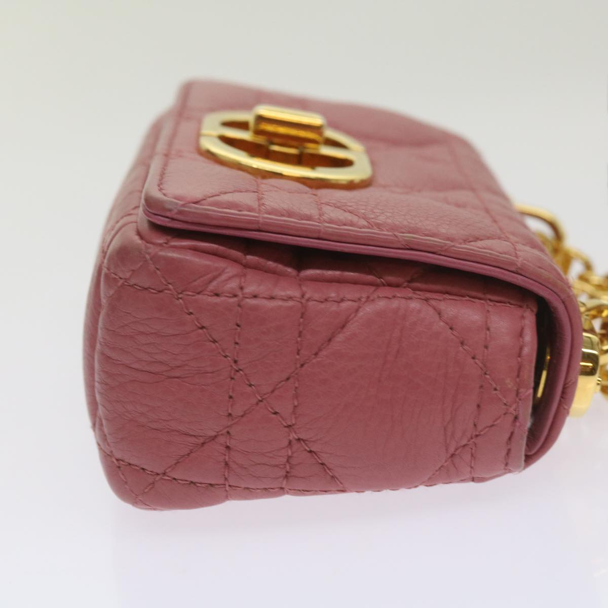 CHRISTIAN D1OR Caro Shoulder Bag Leather Pink Auth 66700A