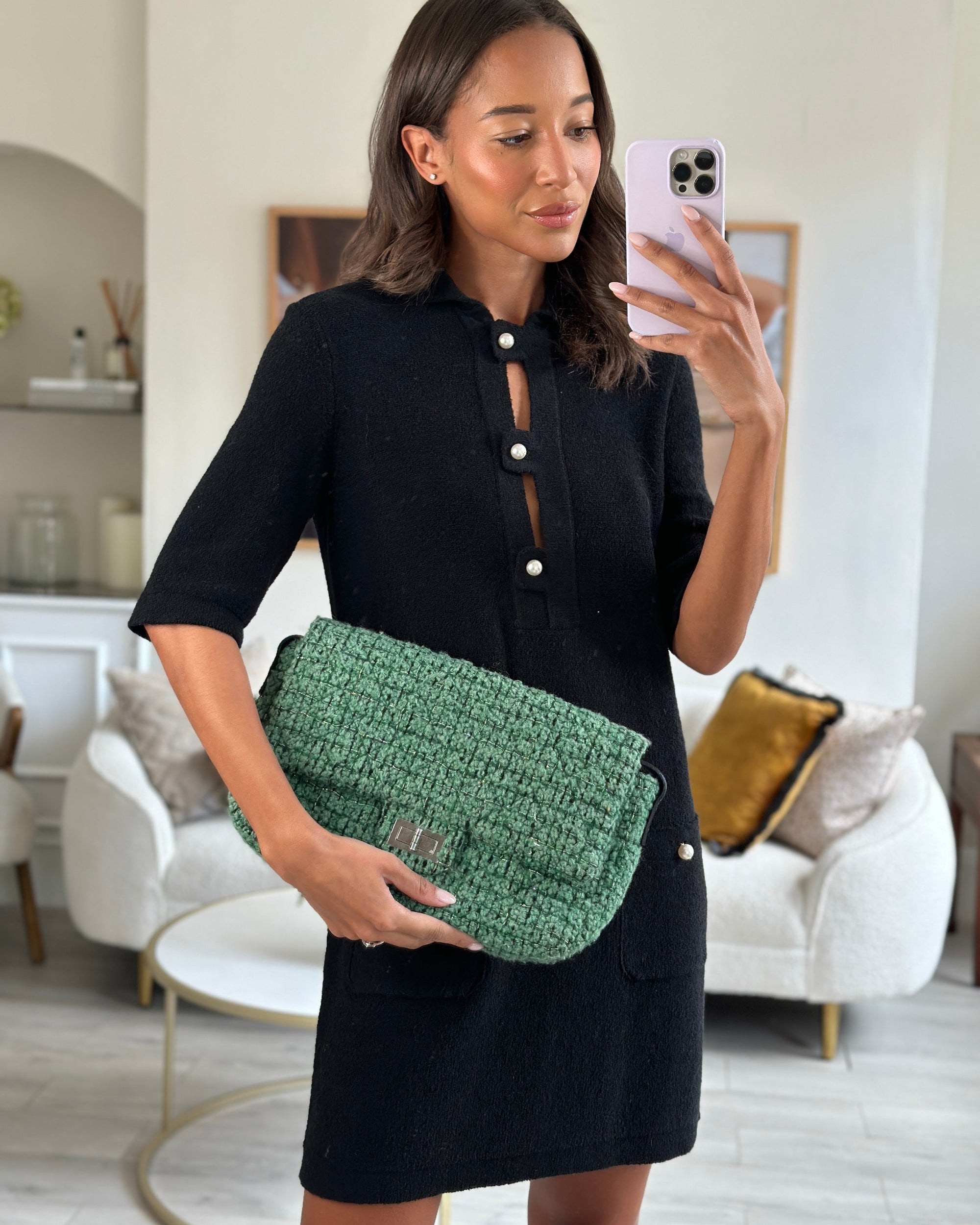 *FIRE PRICE* CH Green Tweed 2.55 Large Crossbody Bag with Ruthenium Hardware