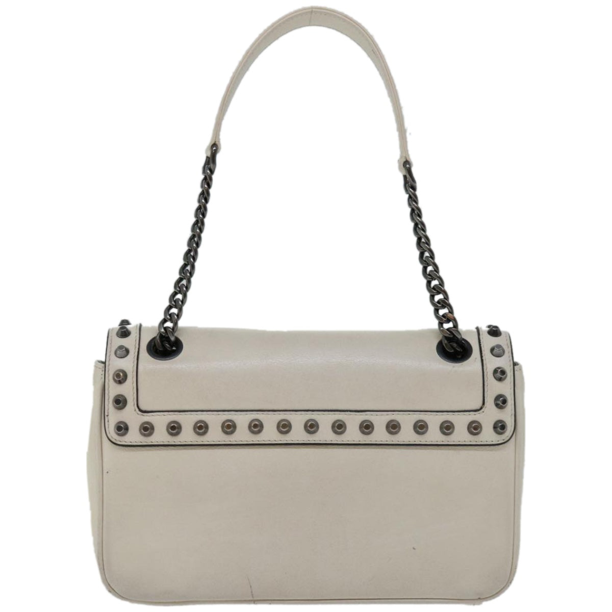 PRD Chain Shoulder Bag Leather Ivory Auth 66873