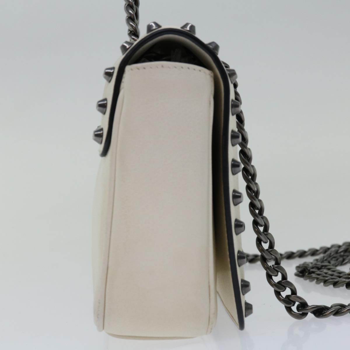 PRD Chain Shoulder Bag Leather Ivory Auth 66873