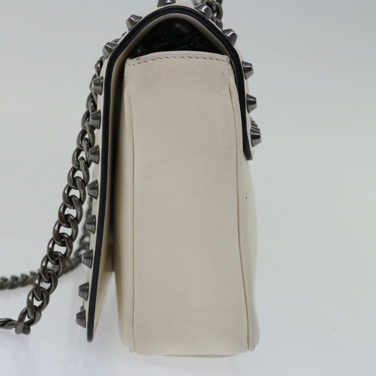 PRD Chain Shoulder Bag Leather Ivory Auth 66873