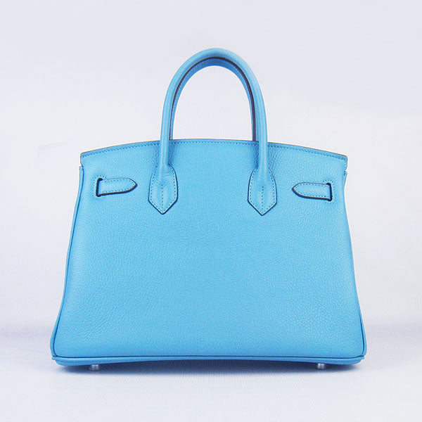 HMS Birkin 30cm Togo Leather Handbags Light Blue Silver