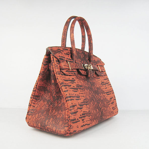 HMS Birkin 30cm Lizard Pattern Handbag 6088 Orange/Golden