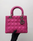 Cannage Lambskin Lady D1OR Medium Bag in Magenta Pink