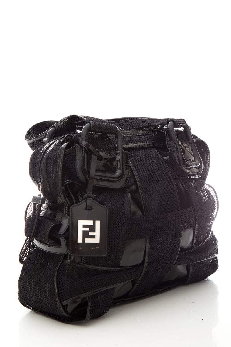 FNDI CROSSWORDS Black Woven Mesh Tote