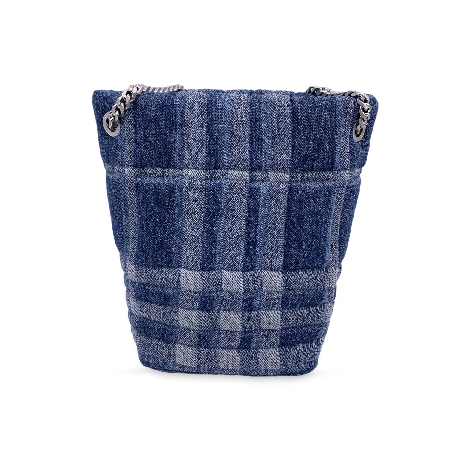 BBERRY Blue Denim Quilted Small Lola Bucket Shoulder Bag Tote