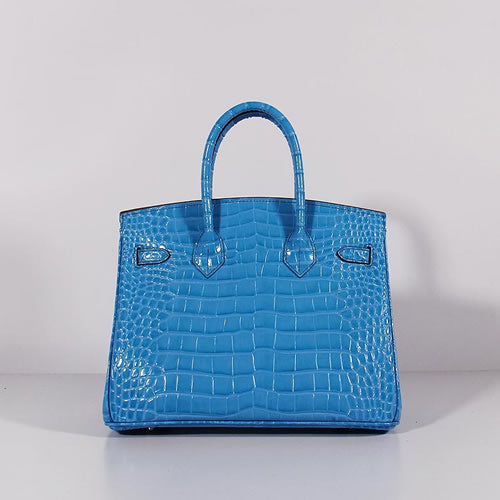 HMS Birkin 30cm Crocodile Leather Bag With Strap Blue Gold