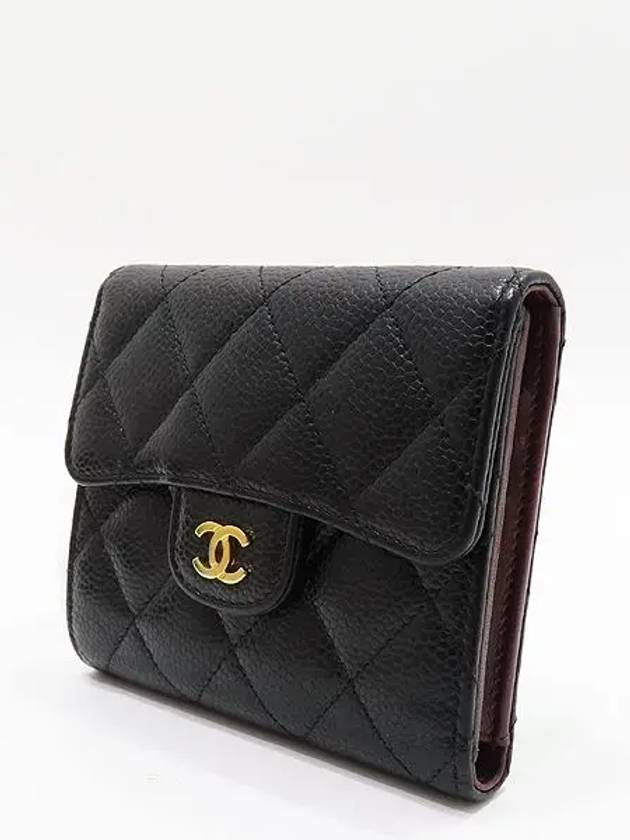 A82288 Black caviar skin gold COCO logo quilted classic small flap bi fold wallet CH
