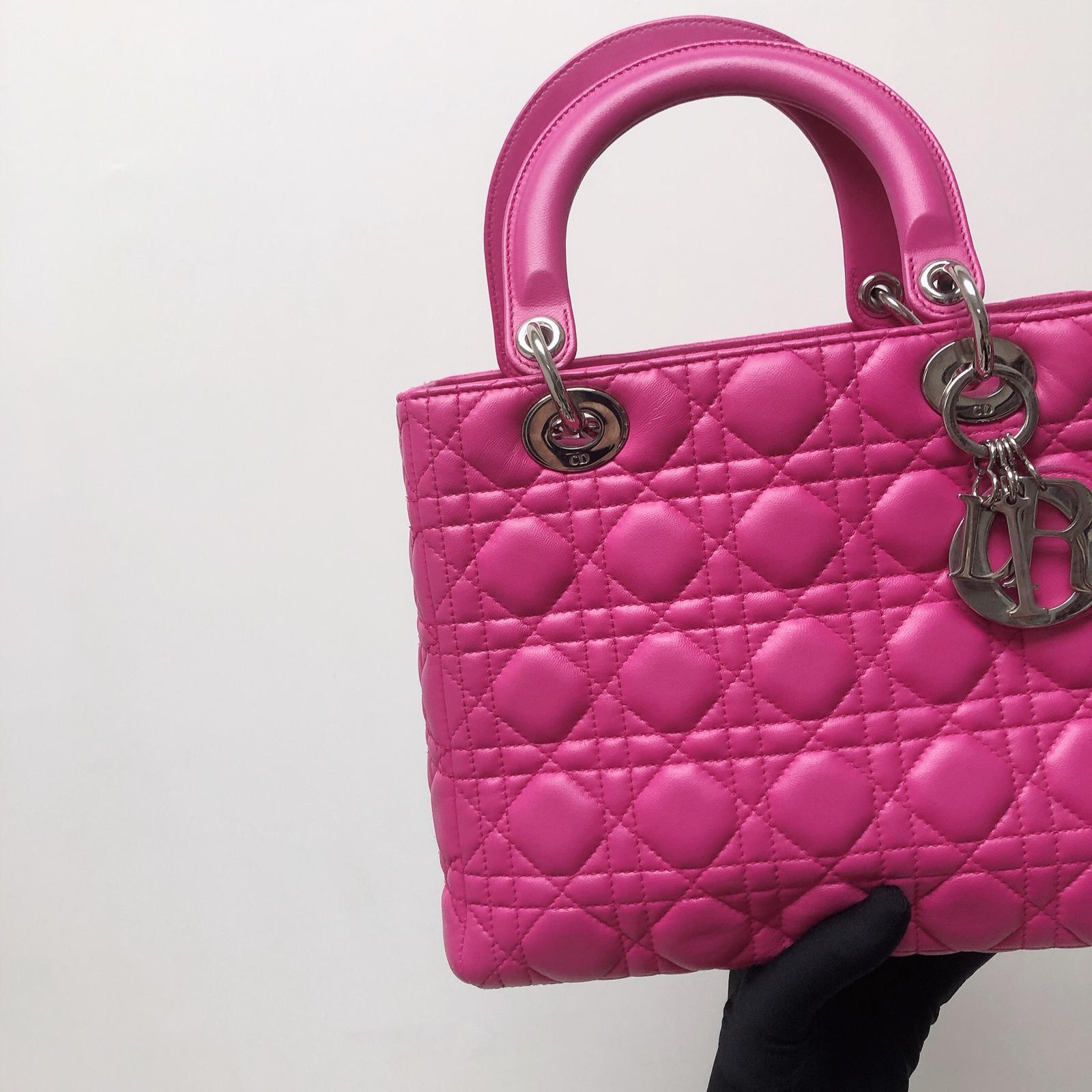 Cannage Lambskin Lady D1OR Medium Bag in Magenta Pink