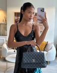 *RARE* CH Medium Coco Top Handle Bag Grey Caviar with Python Handle and Ruthenium Hardware