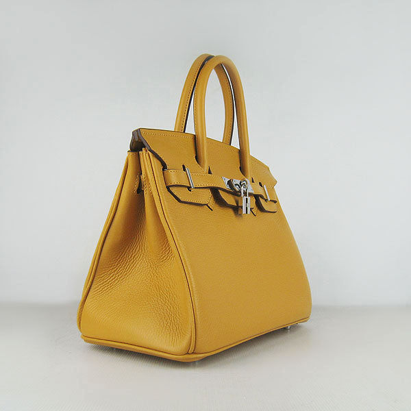 HMS Birkin 30cm Togo Leather Handbags Yellow Silver