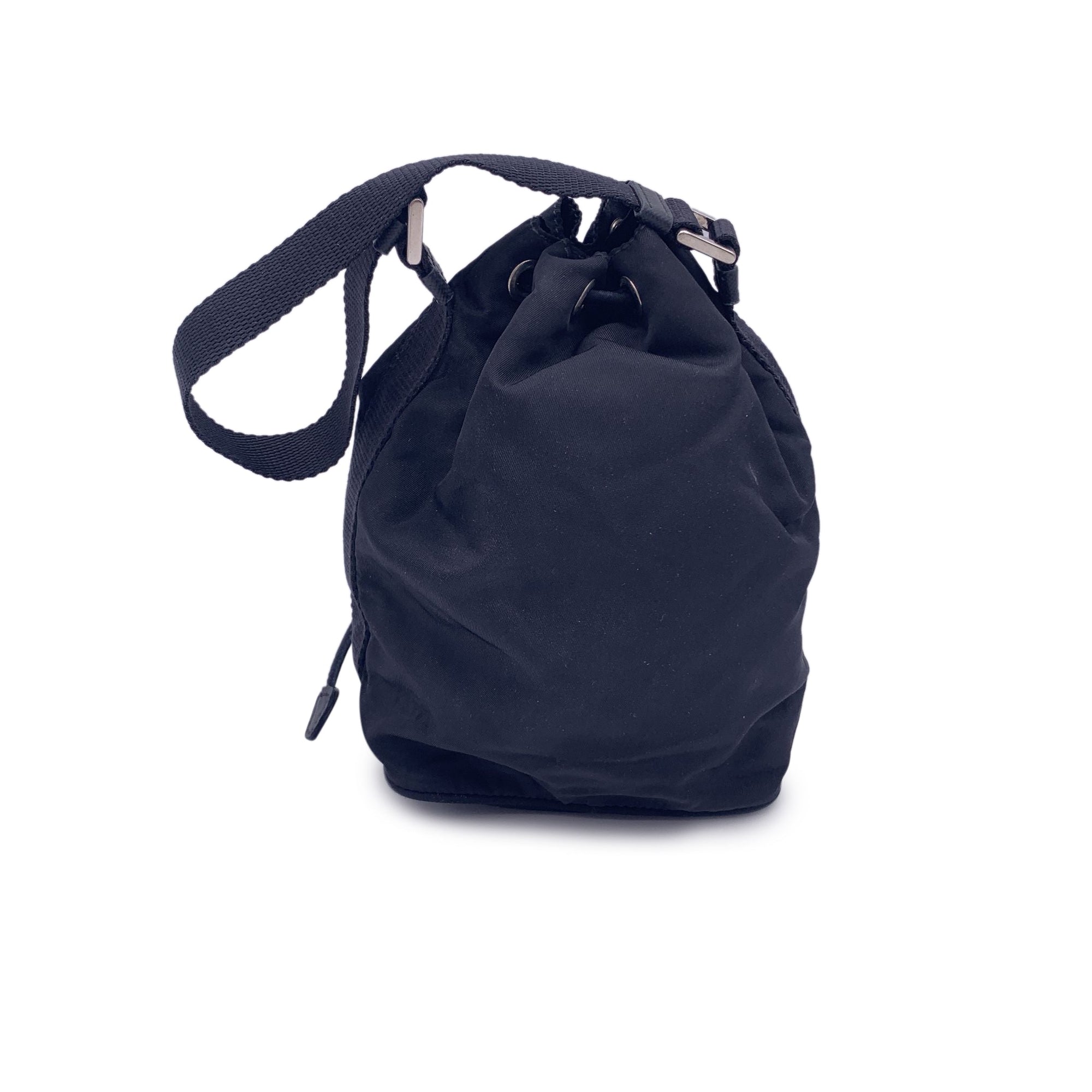 PRD Black Nylon Mini Tessuto Nylon Duet Bucket Bag Handbag