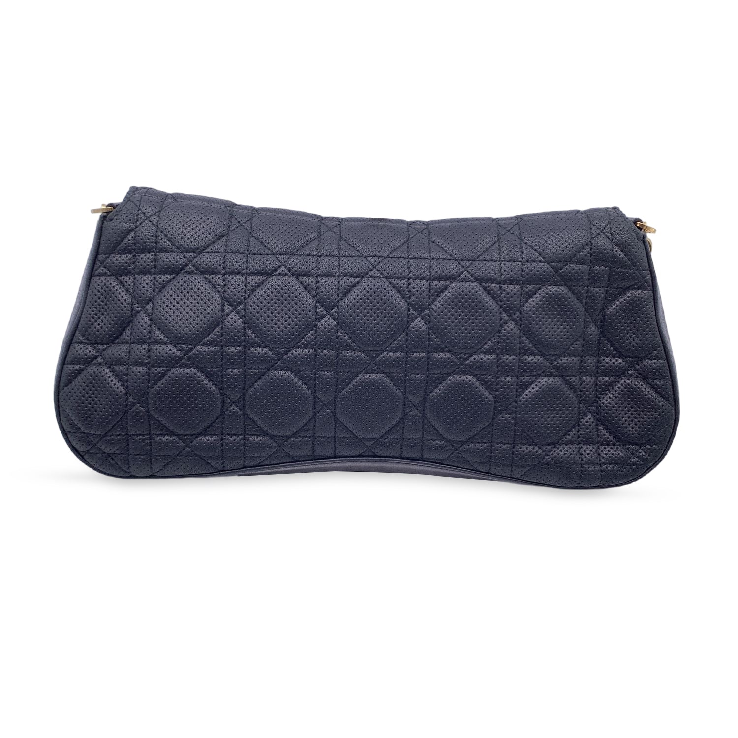 CHRISTIAN D1OR Black Perforated Leather Cannage Chain Shoulder Bag