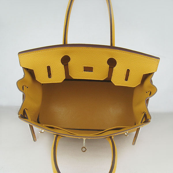 HMS Birkin 30cm Togo Leather Handbags Yellow Golden