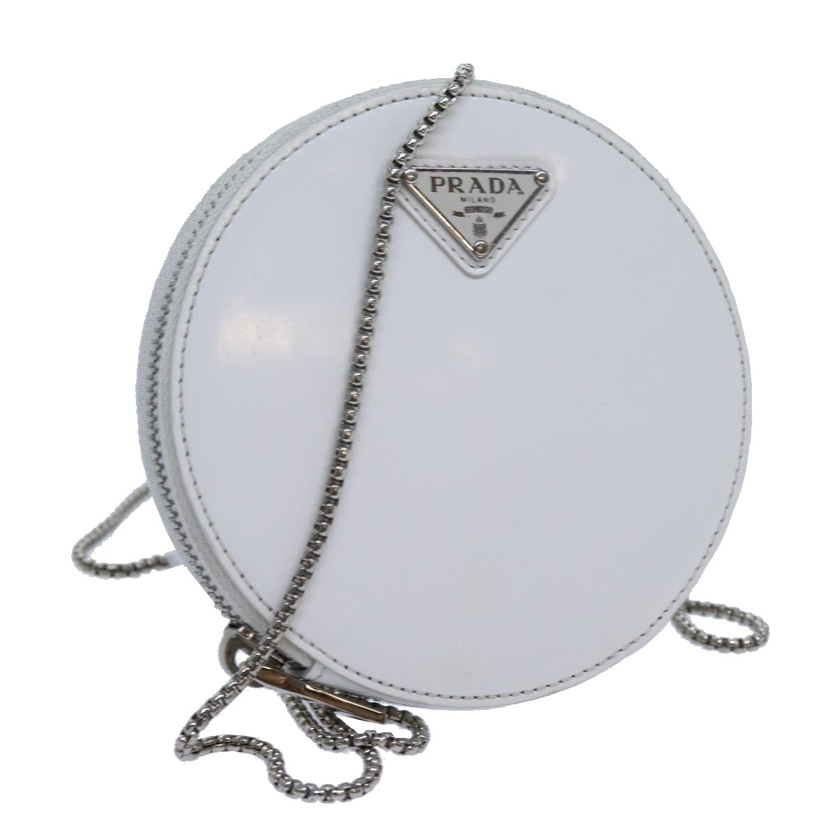 PRD Chain Shoulder Bag Patent leather White Auth 70442