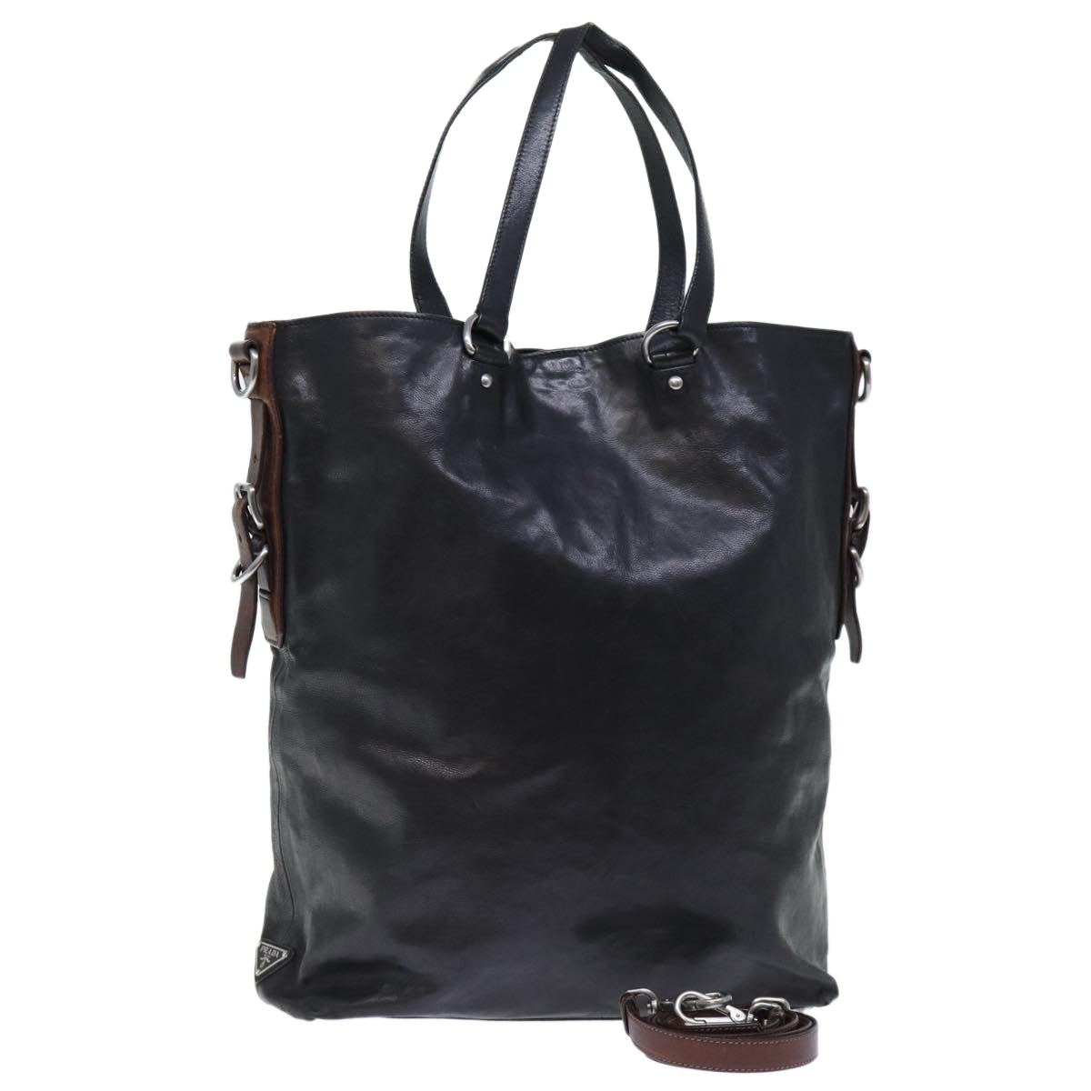 PRD Hand Bag Leather 2way Black Brown Auth 70864