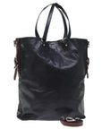 PRD Hand Bag Leather 2way Black Brown Auth 70864