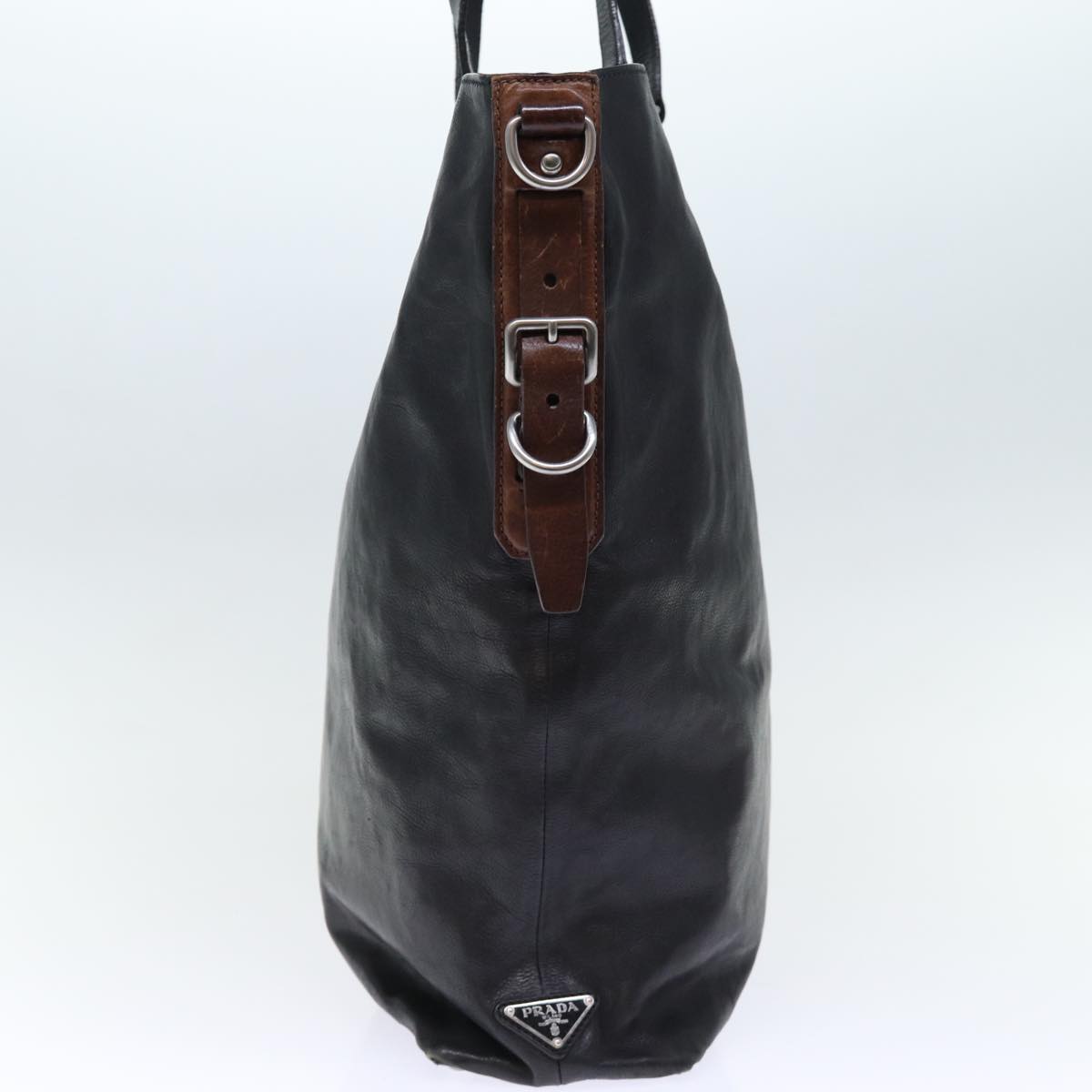 PRD Hand Bag Leather 2way Black Brown Auth 70864