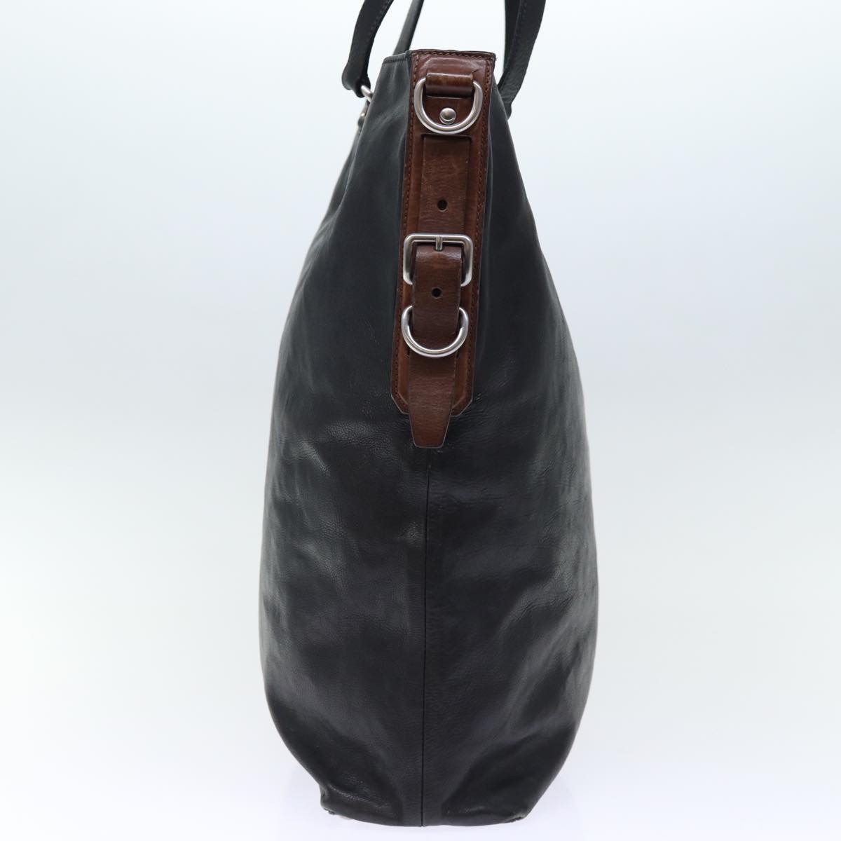 PRD Hand Bag Leather 2way Black Brown Auth 70864