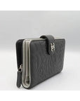 A50087 Black Lambskin Camellia Embossed Zip up Medium Wallet CH