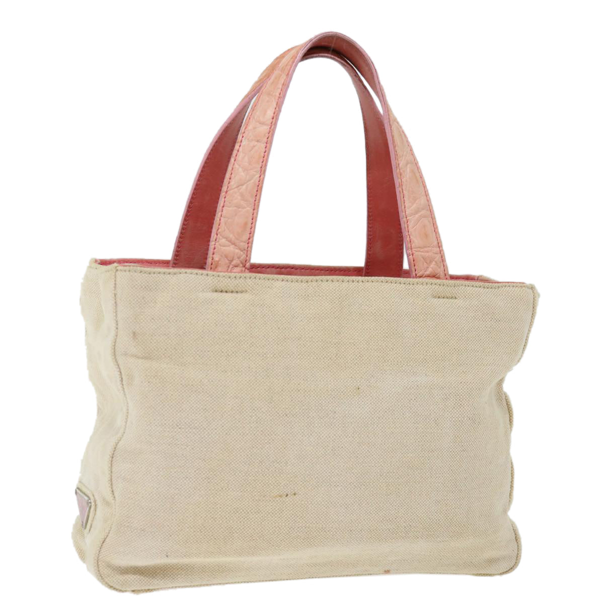 PRD Hand Bag Canvas Beige Pink Auth 71008