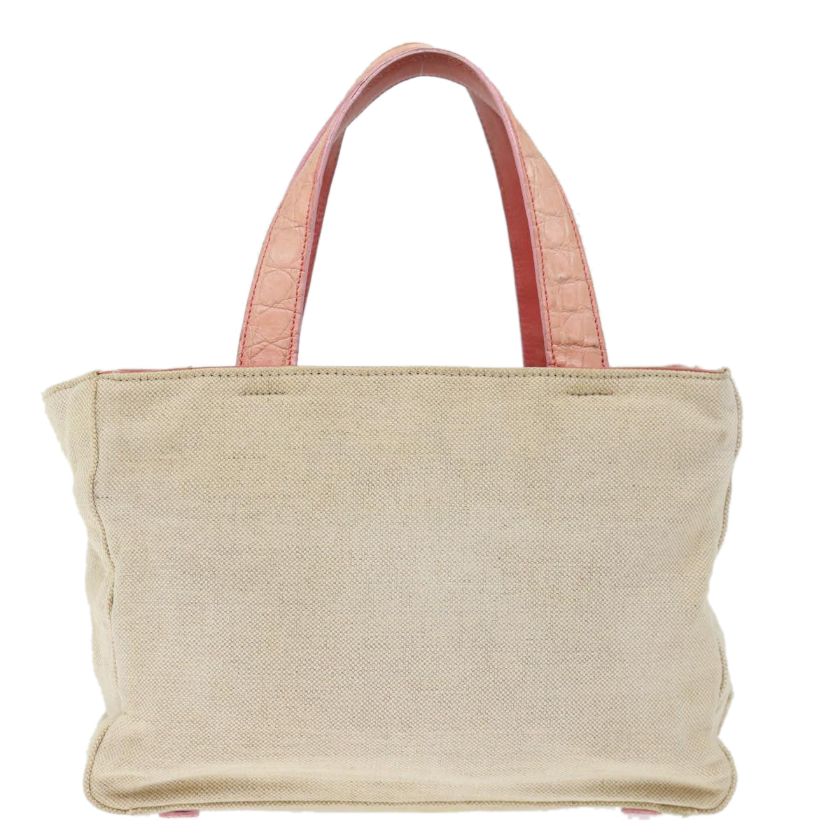 PRD Hand Bag Canvas Beige Pink Auth 71008