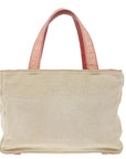 PRD Hand Bag Canvas Beige Pink Auth 71008