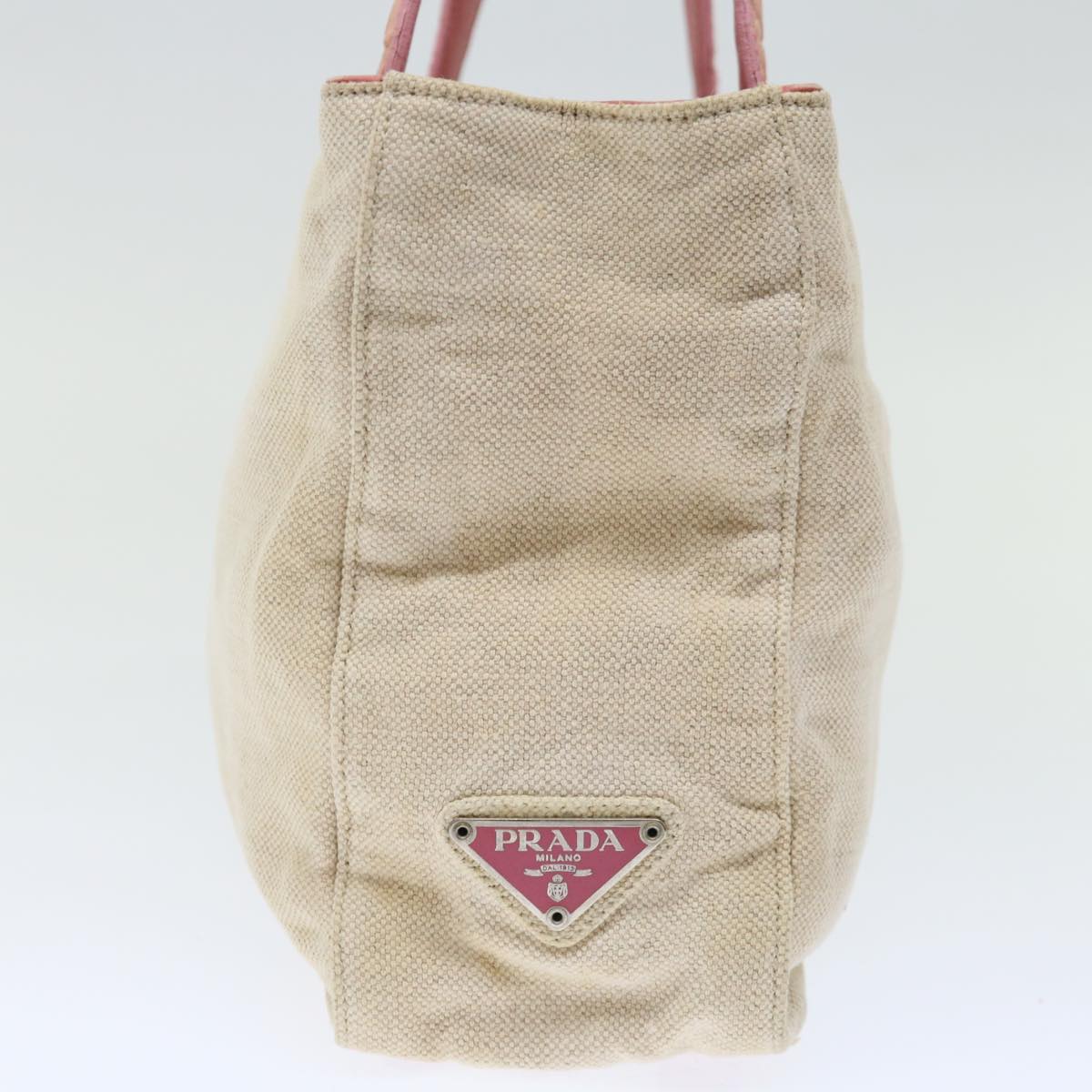 PRD Hand Bag Canvas Beige Pink Auth 71008