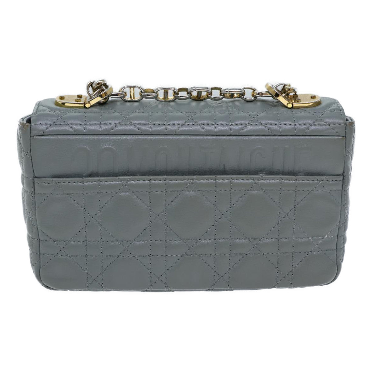 CHRISTIAN D1OR Canage Caro Shoulder Bag Leather Gray Auth 71331A
