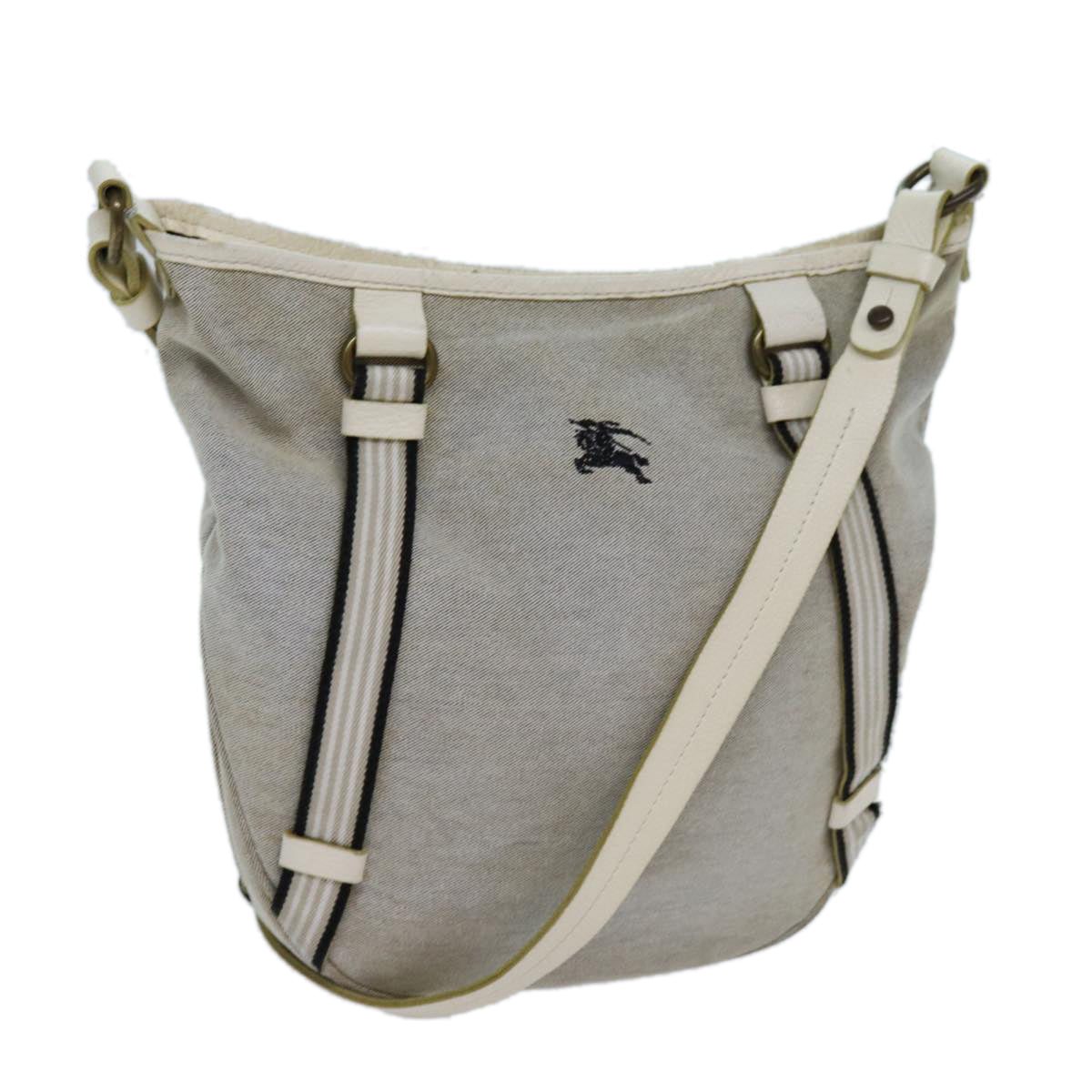 BBERRY Blue Label Shoulder Bag Canvas Gray Auth 71350