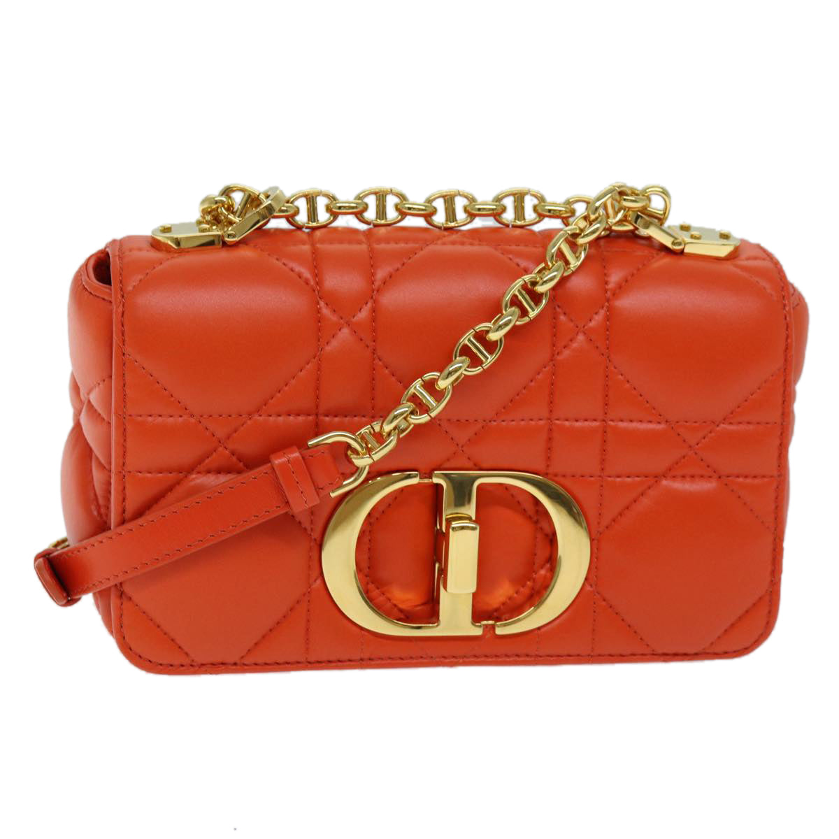 CHRISTIAN D1OR Canage Shoulder Bag Leather Orange Auth 71576SA
