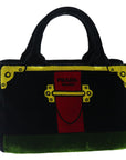 PRD Hand Bag Velor Black Green Red Auth 71639A