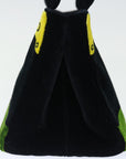 PRD Hand Bag Velor Black Green Red Auth 71639A