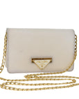 PRD Chain Shoulder Bag Safiano leather White Auth 71652A