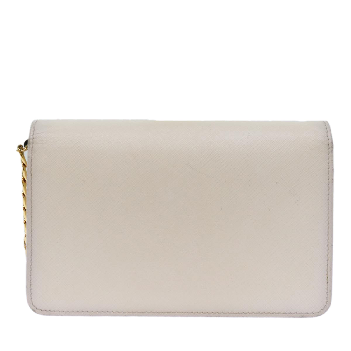 PRD Chain Shoulder Bag Safiano leather White Auth 71652A