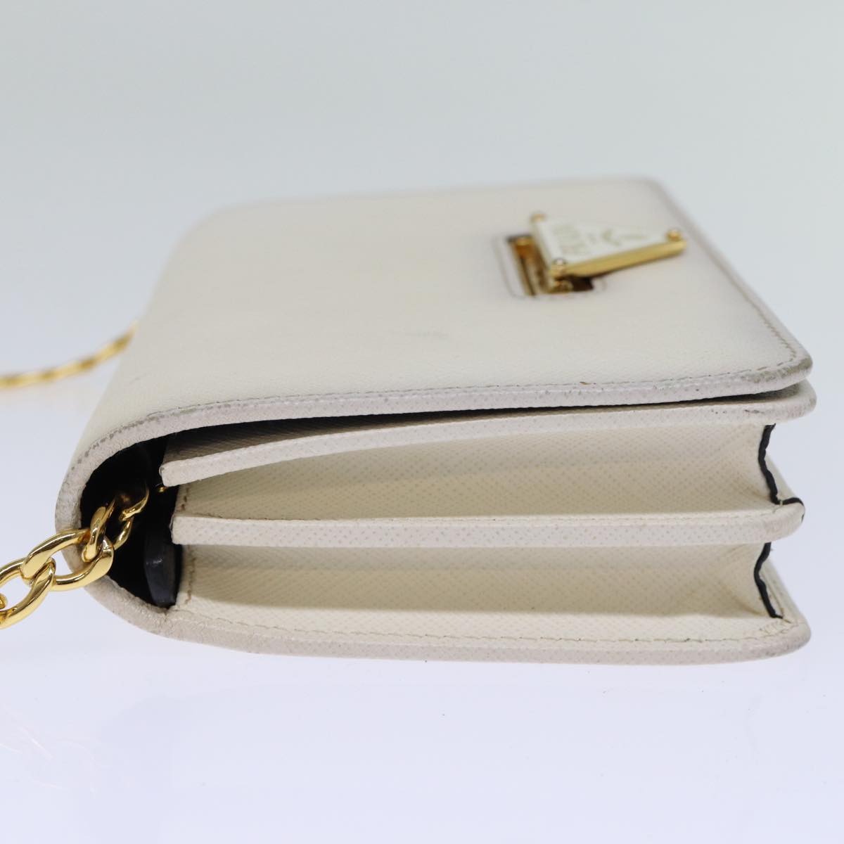 PRD Chain Shoulder Bag Safiano leather White Auth 71652A